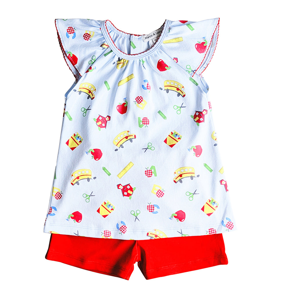 Back To school Girl red short set Pima Cotton