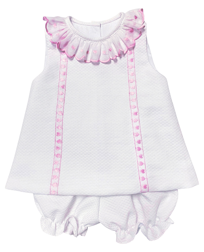 White and Pink Dot Ruffle Popover